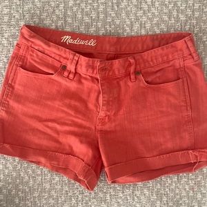 Madewell red cuffed denim shorts